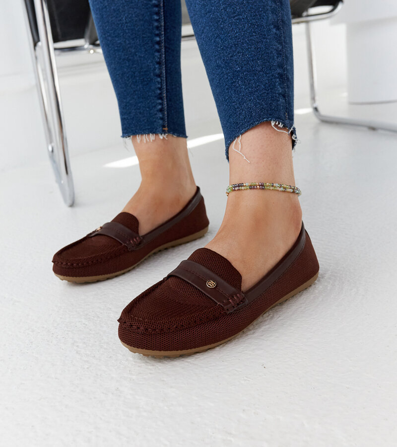 Brązowe materiałowe mokasyny Fombio -40