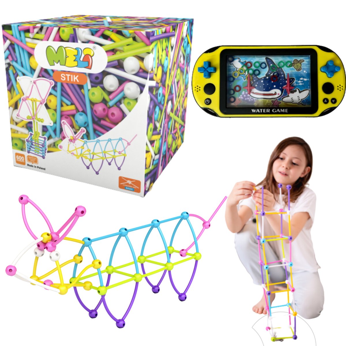 Klocki Meli Stik 600 Pink Konstrukcyjne Patyczki Słomki + Prezent Gra