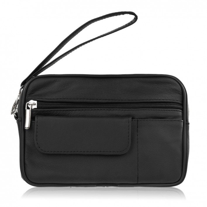 SASZETKA MĘSKA SKÓRZANA DO RĘKI CZARNA ELEGANCKA KLASYCZNA ABRUZZO ABR-36