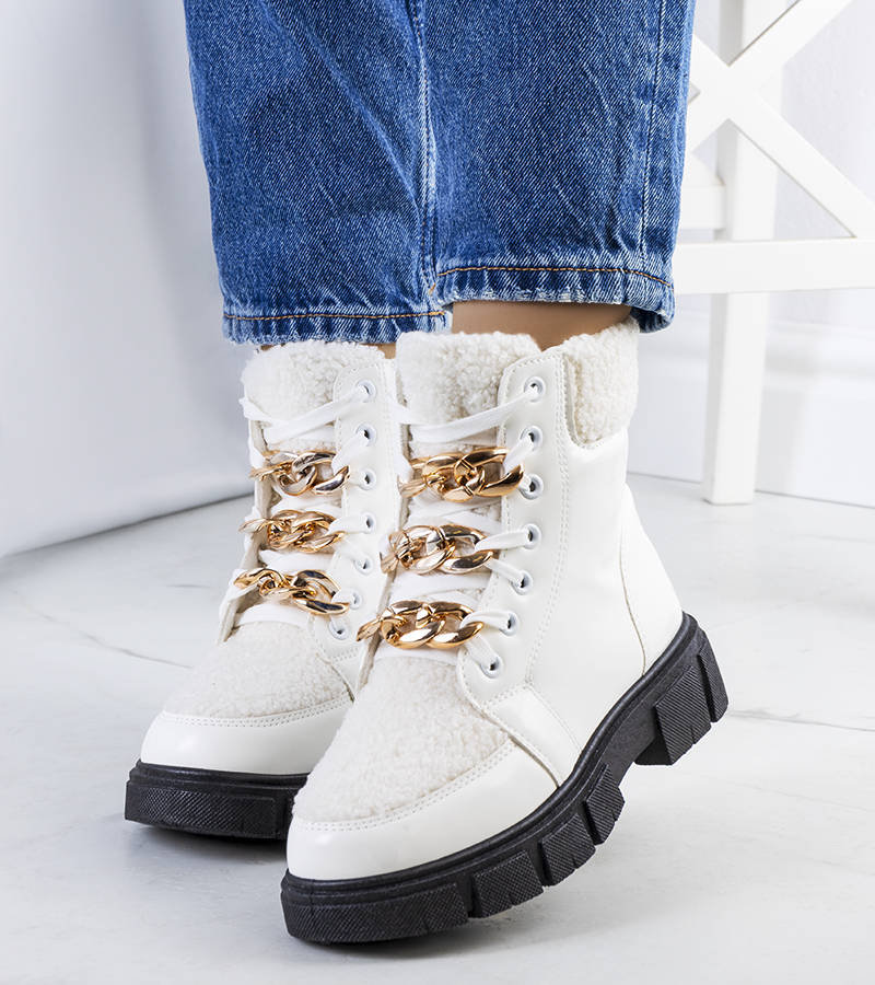 Białe botki z kożuszkiem Boren-39