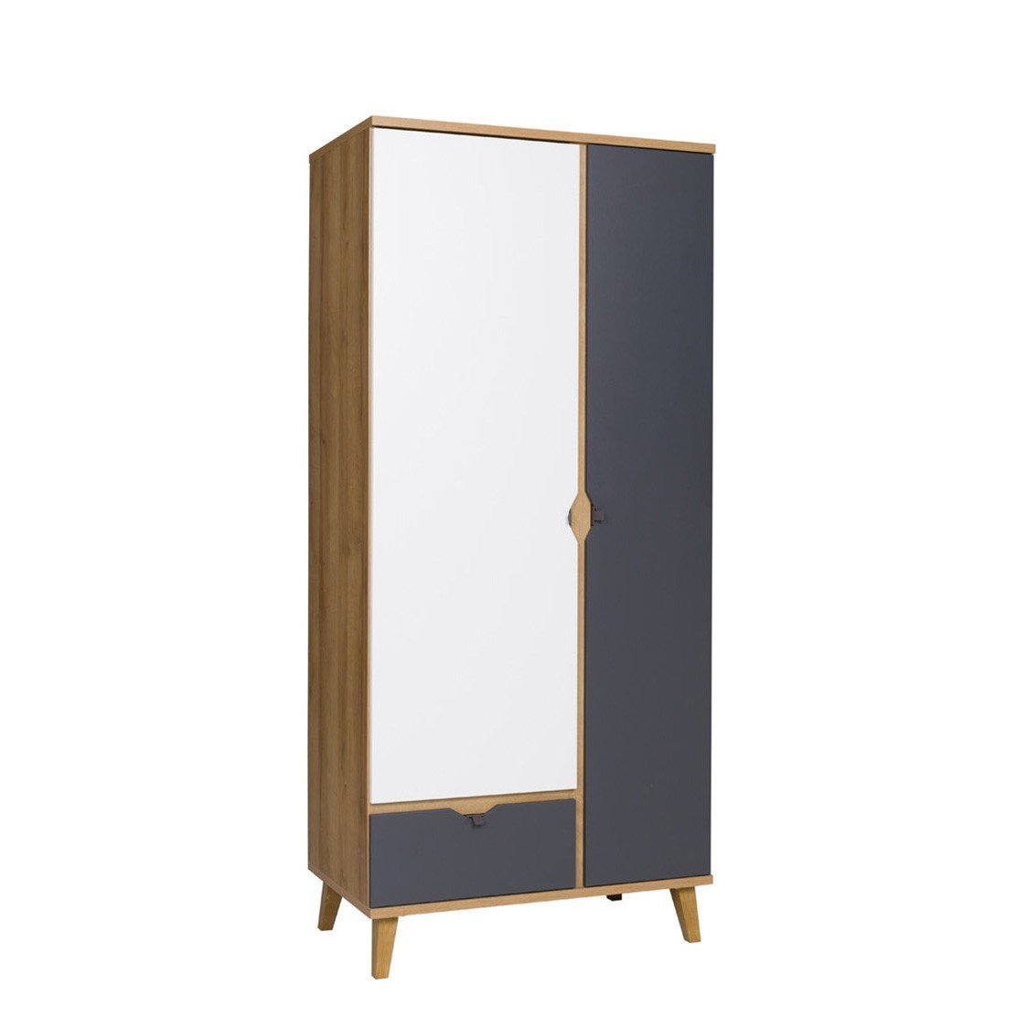 Pojemna szafa do pokoju młodzieżowego MEMORY 2D1SZ / dąb złoty + biały mat + grafit