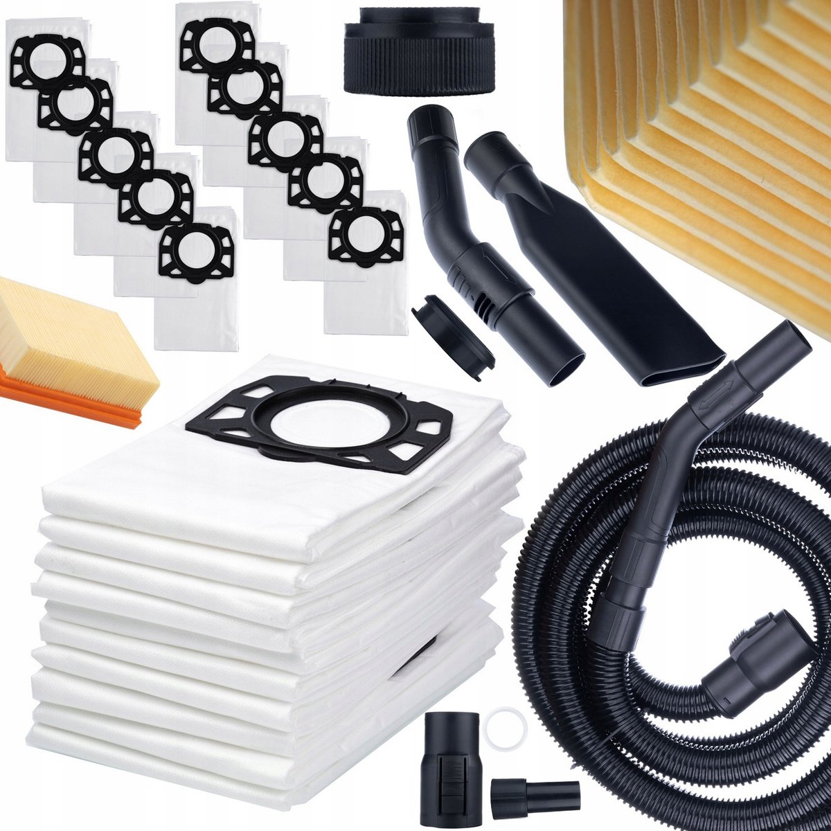 ZESTAW 10X WORKI WORKÓW FILTR DO ODKURZACZA KARCHER WD4 WD5 WD6 + WĄŻ SSĄCY