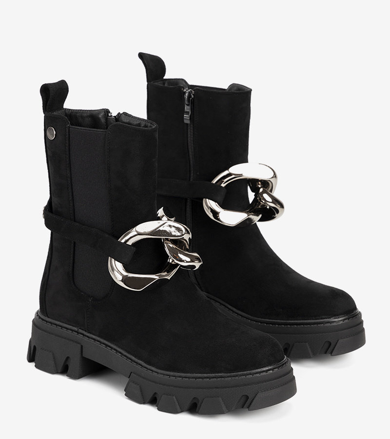 Czarne botki z złotym łańcuchem Gareau-40