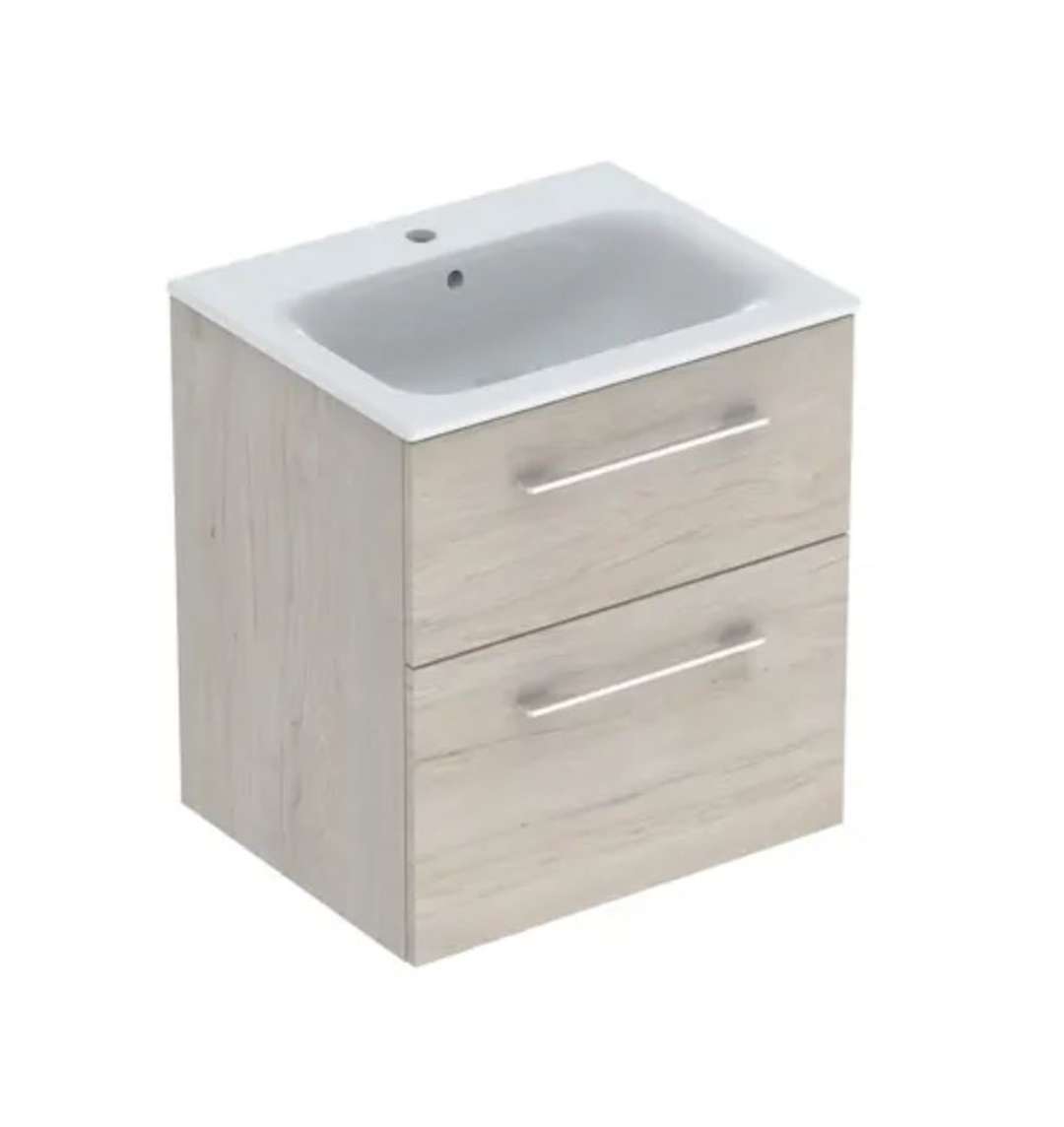 Geberit Selnova Square - Szafka podumywalkowa 64x59x48 cm, ze zlewem, 2 szufladami, orzech hikorowy jasny 501.239.00.1