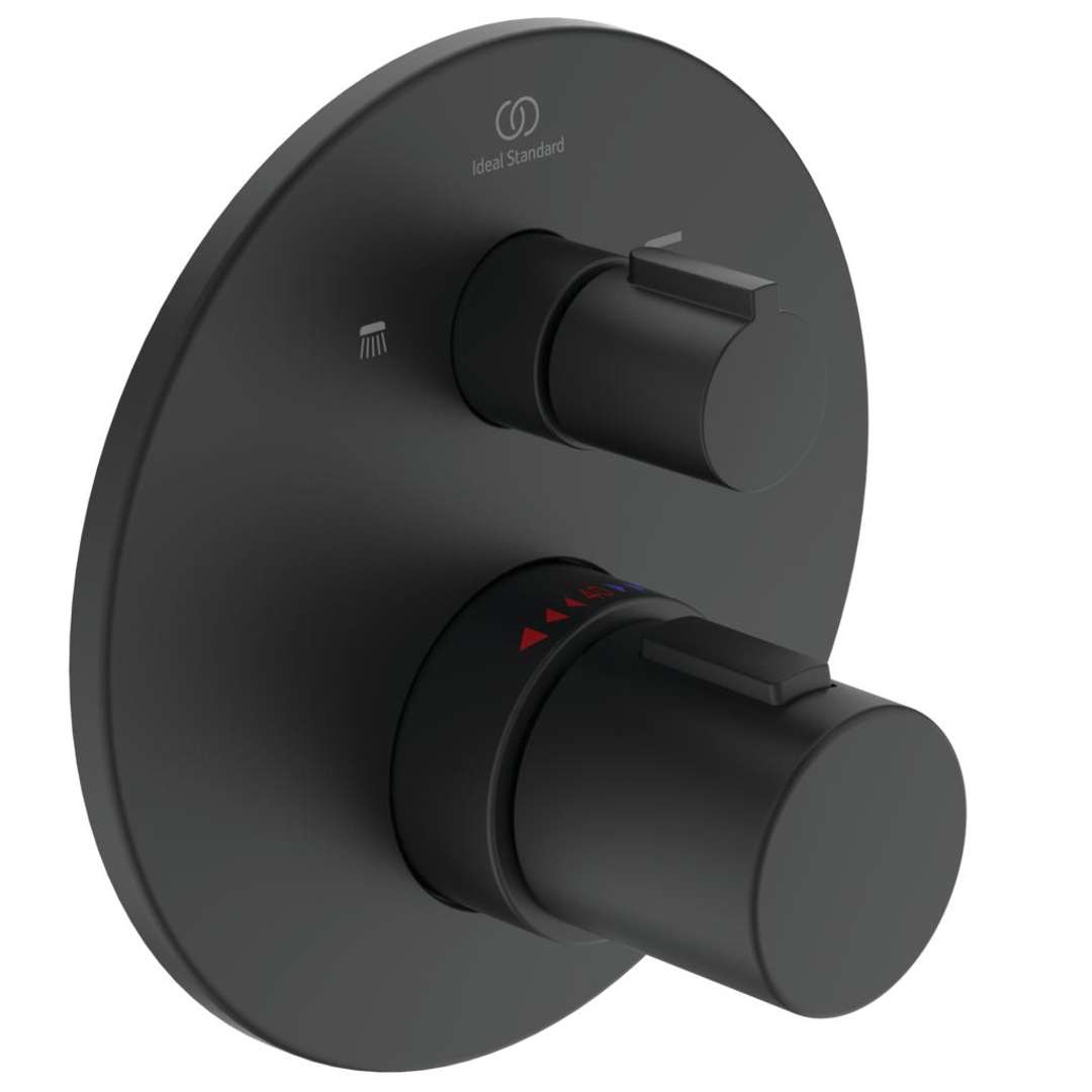 Ideal Standard CeraTherm - Bateria termostatyczna T100 na 2 urządzenia podtynkowe, kolor czarny A5815XG