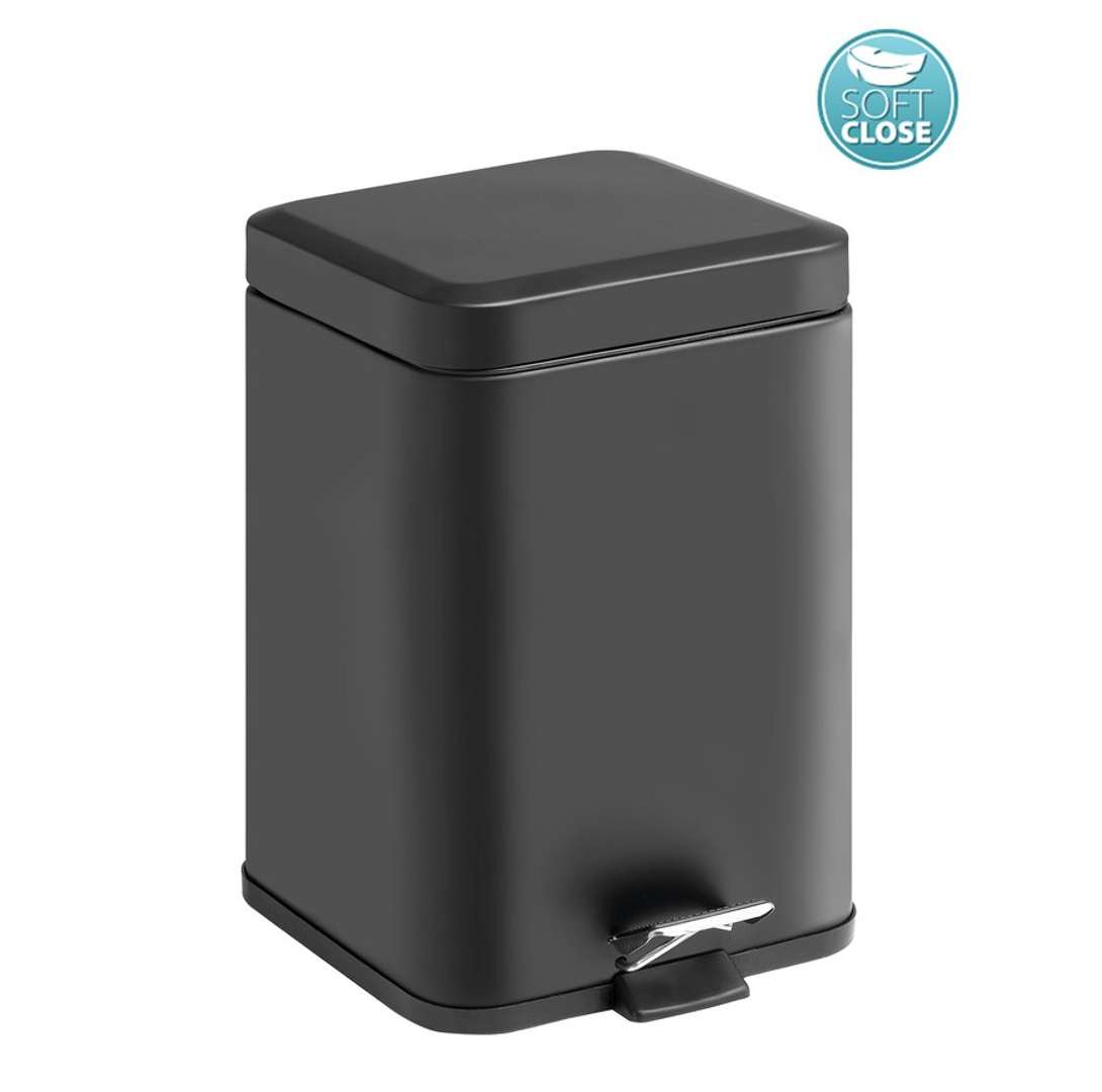 Sapho Akcesoria łazienkowe Gedy - Kosz na śmieci 5 l, Soft Close, czarny mat 230914