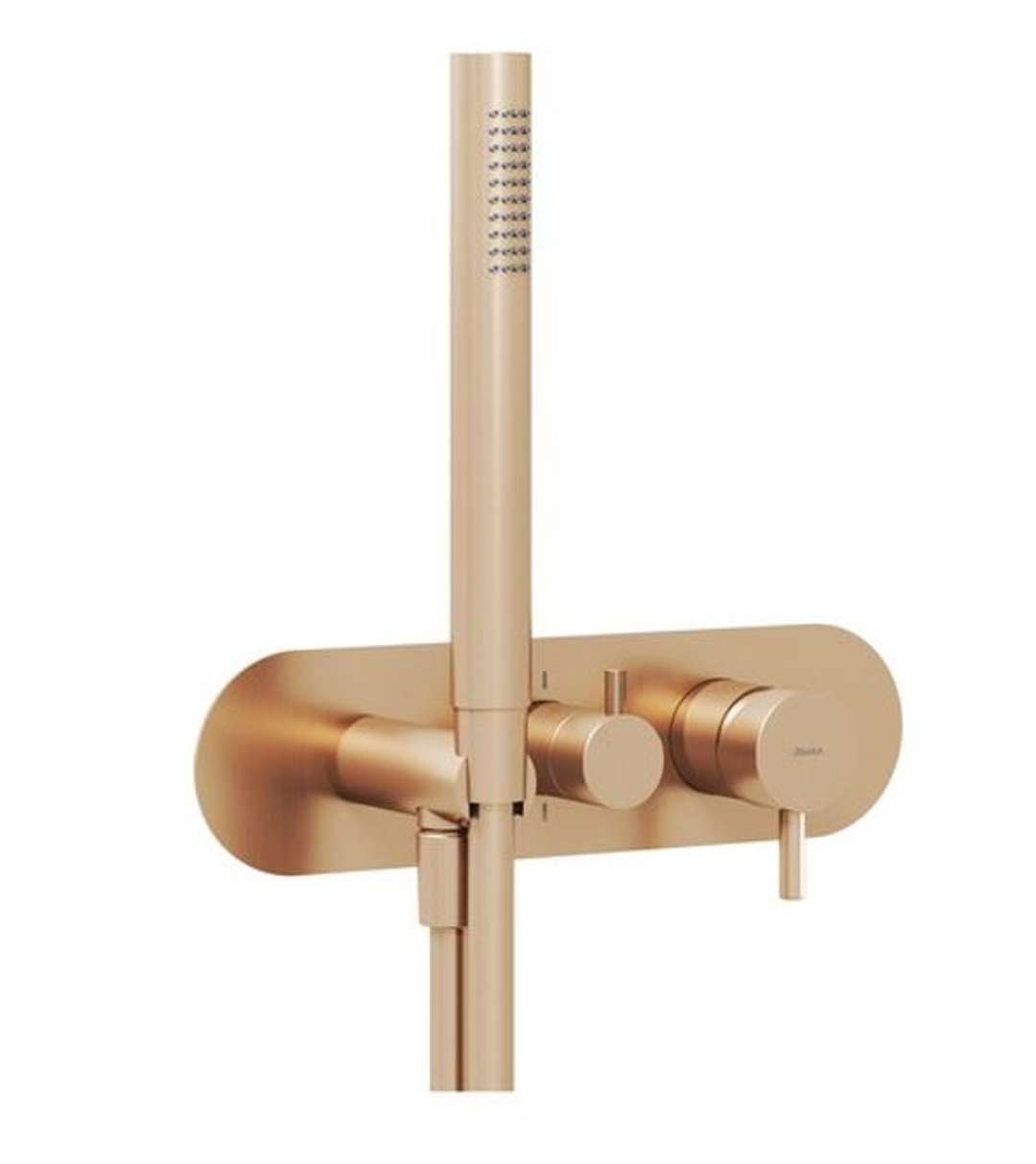 Ravak Espirit - Bateria podtynkowa, na 2 urządzenia, z akcesoriami, szczotkowane różowe złoto X070361