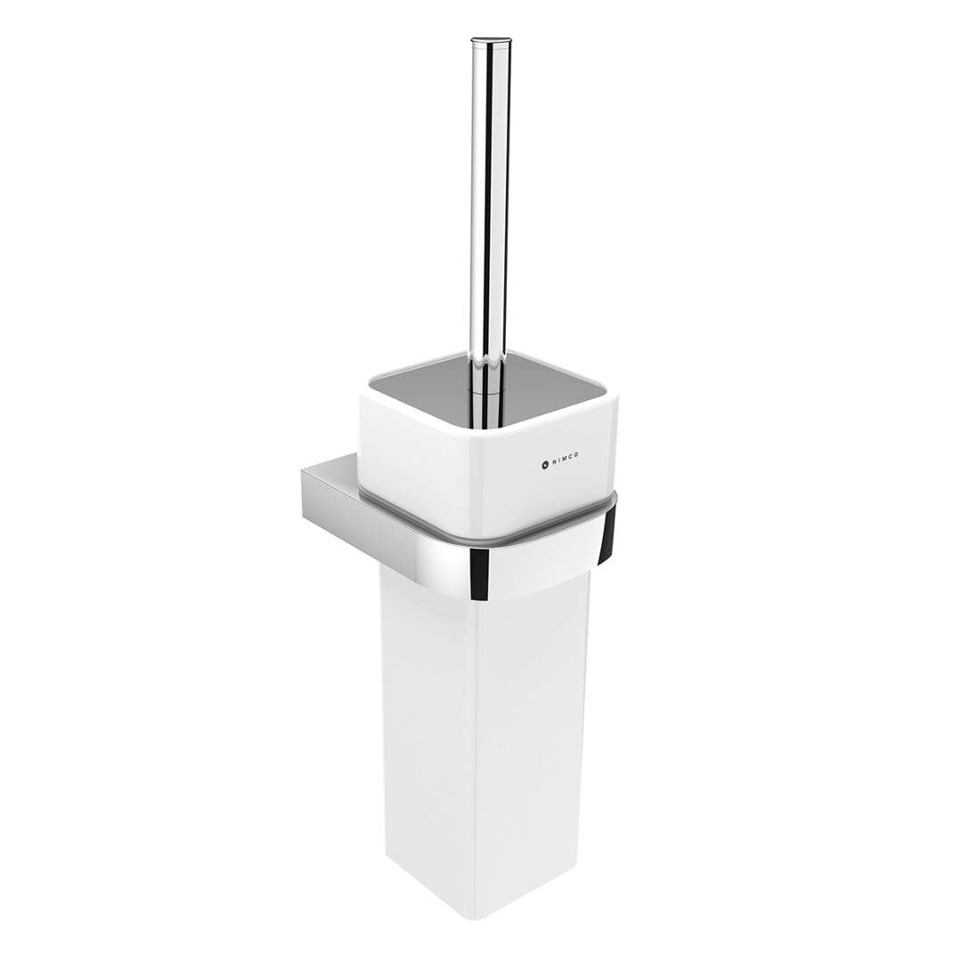 Nimco Nikau - Szczotka do WC ścienna z uchwytem, kolor biały/chrom NK 30094K-26
