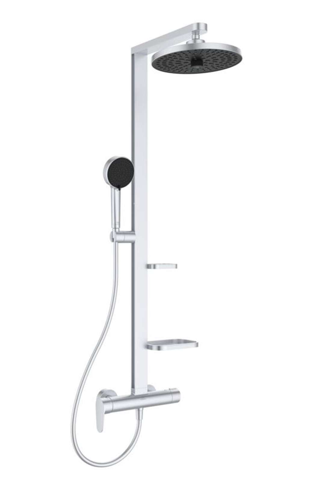 Ideal Standard ALU+ - Zestaw prysznicowy z baterią, średnica 26 cm, 2 dysze, kolor srebrny BD584SI