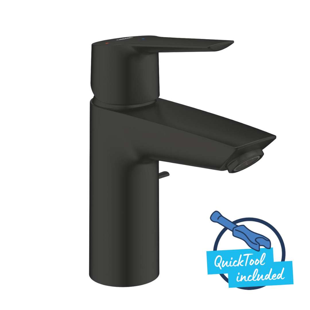 Grohe QuickFix Start - Bateria umywalkowa z kompletem odpływowym, zimny start, czarny mat 311372432