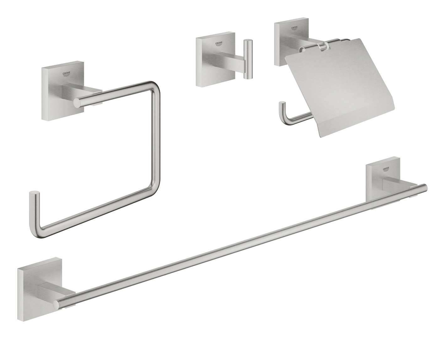 Grohe QuickFix Start Cube - Zestaw akcesoriów łazienkowych 4 w 1, Supersteel 41115DC0