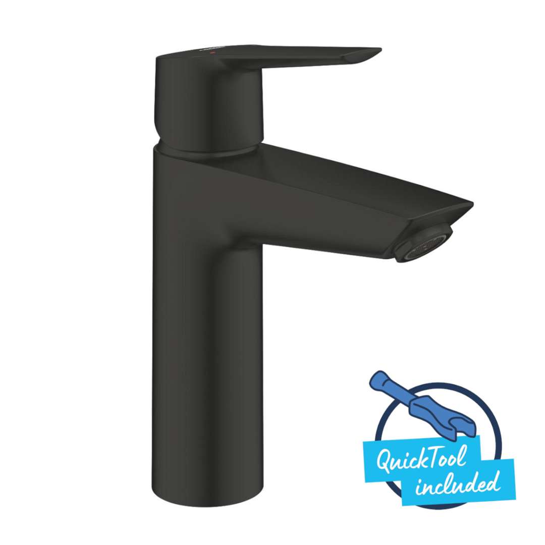 Grohe QuickFix Start - Bateria umywalkowa z kompletem odpływowym Push-Open, czarny mat 242042432