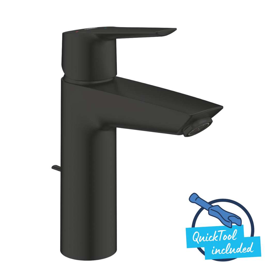 Grohe QuickFix Start - Bateria umywalkowa z kompletem odpływowym, zimny start, czarny mat 235522432