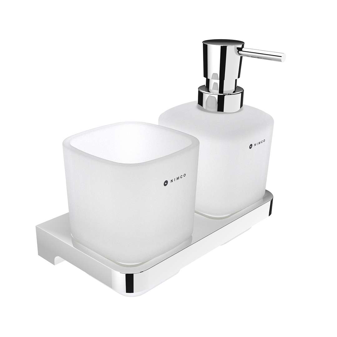 Nimco Maya - Dozownik mydła i kubek z uchwytem, szkło matowe/chrom MA 2905831C-26