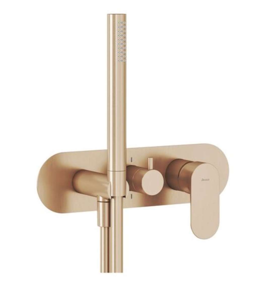 Ravak Eleganta - Bateria podtynkowa na 2 urządzenia, szczotkowane różowe złoto X070374