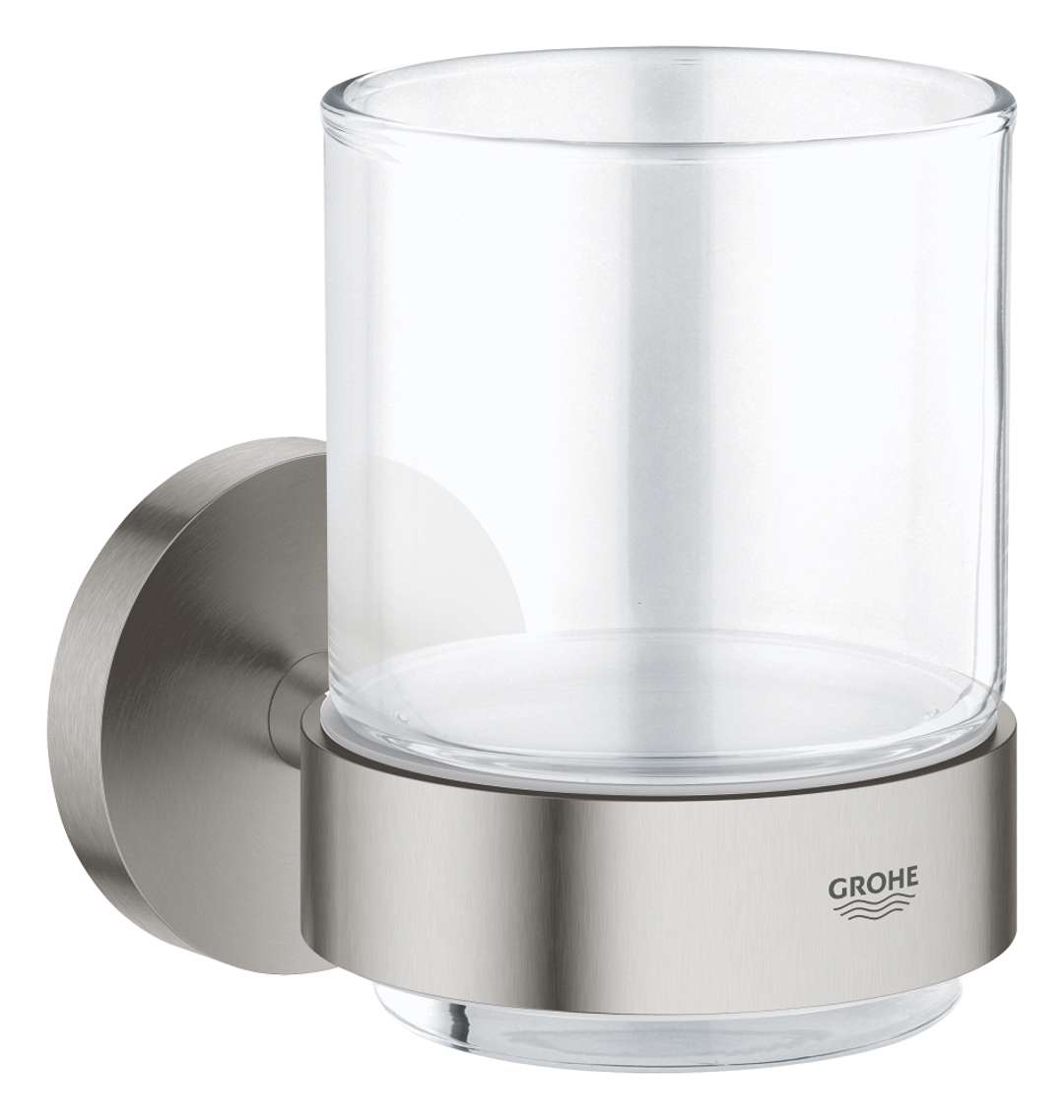 Grohe QuickFix Start - Sklanka na szczoteczkę i pastę do zębów, z uchwytem, szkło/Supersteel 41194DC0