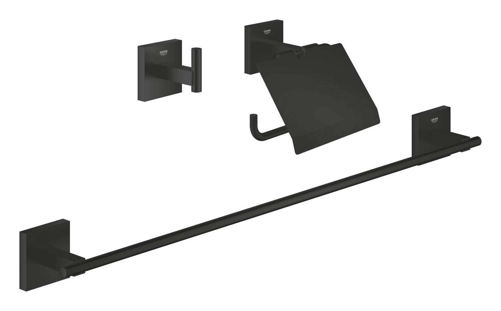 Grohe QuickFix Start Cube - Zestaw akcesoriów łazienkowych 3 w 1, czarny mat 411242430
