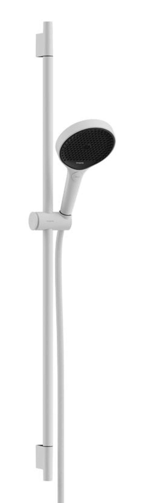 Hansgrohe Rainfinity - Zestaw głowica prysznicowa, drążek i wąż, 3 strumienie, EcoSmart, biały mat 28744700