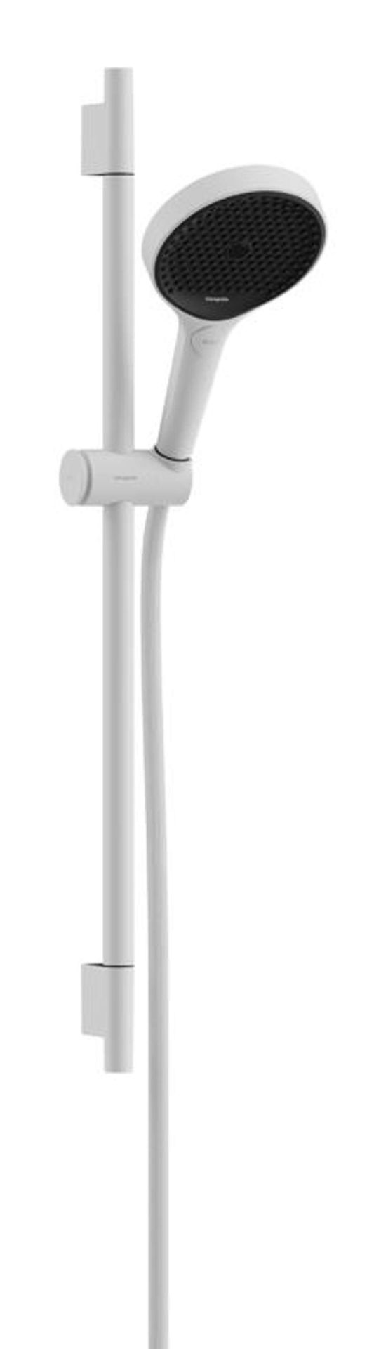 Hansgrohe Rainfinity - Zestaw głowica prysznicowa, drążek i wąż, 3 strumienie, EcoSmart, biały mat 28746700