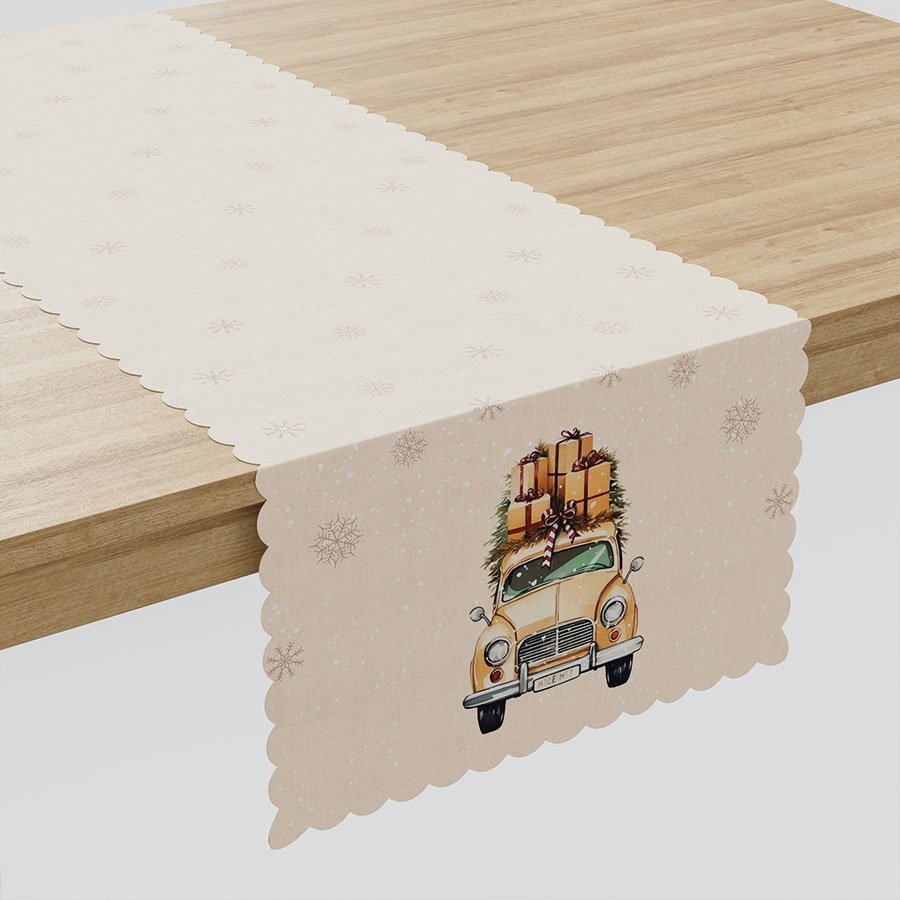 Bieżnik 38x140 cm z tkaniny wodoodpornej, nadruk świąteczny, Vintage samochód