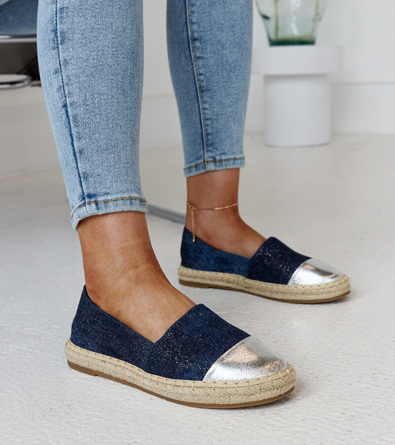Granatowo-srebrne błyszczące espadryle Surana-36