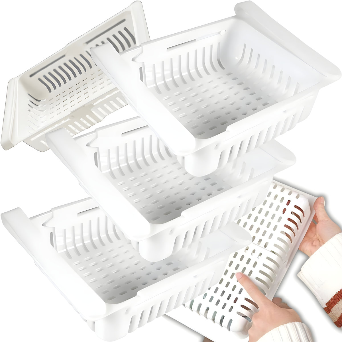 3x ORGANIZER DO LODÓWKI PÓŁKA POJEMNIK SZUFLADA REGULOWANA DO ŻYWNOŚCI