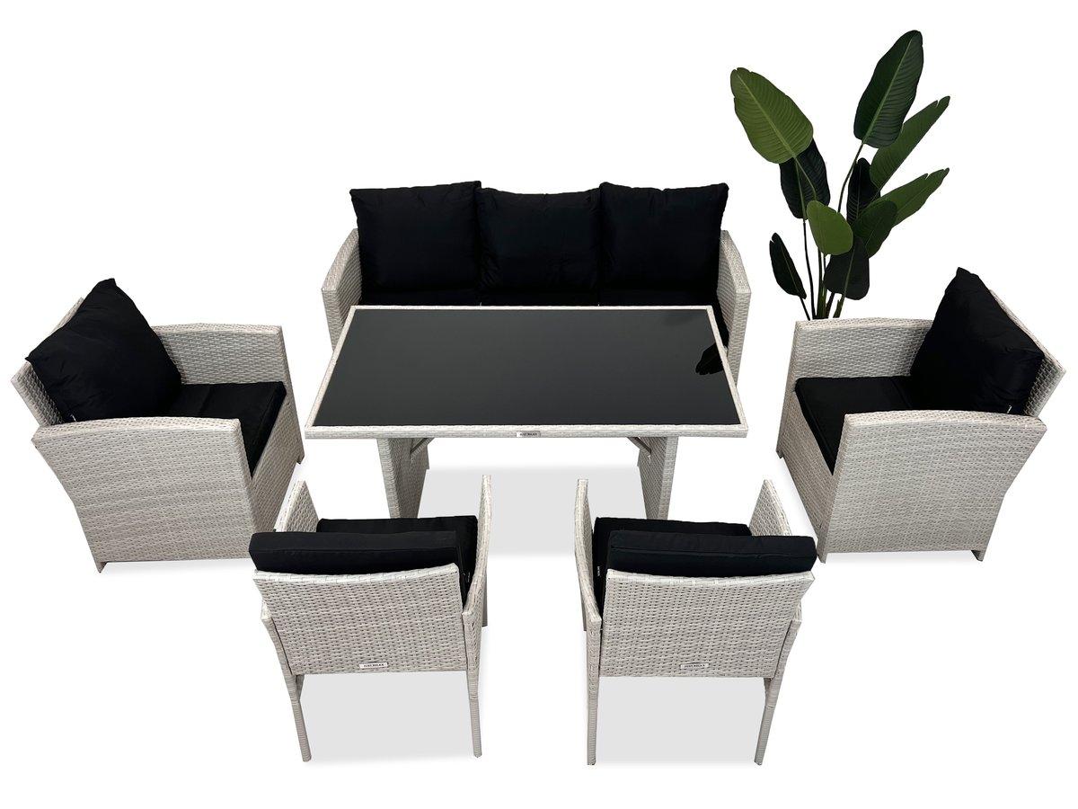 Zestaw mebli ogrodowych rattanowych FOTEL x4 + SOFA + STÓŁ na 7 osób BIAŁY