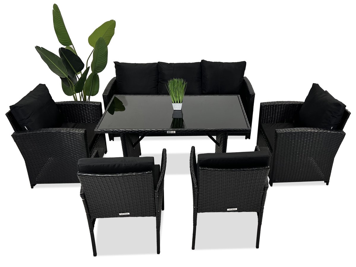 Zestaw mebli ogrodowych rattanowych FOTEL x4 + SOFA + STÓŁ na 7 osób CZARNY