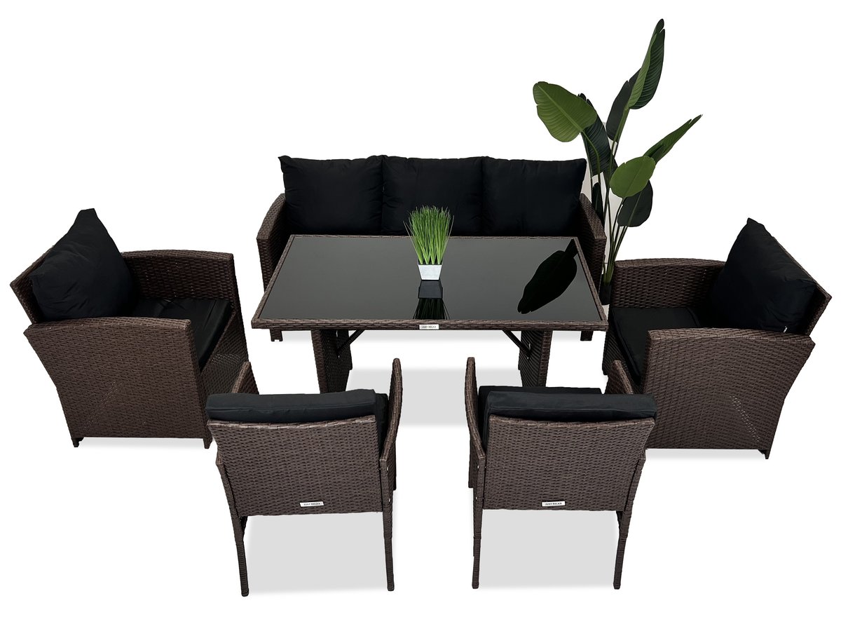 Zestaw mebli ogrodowych rattanowych FOTEL x4 + SOFA + STÓŁ na 7 osób BRĄZOWY