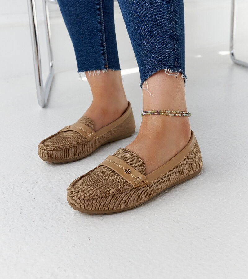 Beżowe materiałowe mokasyny Fombio -36