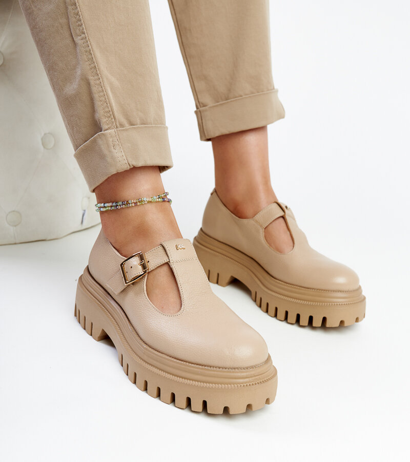 Ciemnobeżowe skórzane półbuty Karino-39