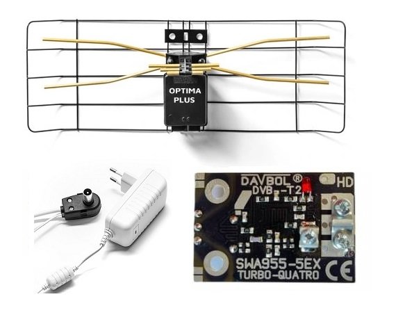 Antena DVB-T2 Optima Plus MUX123, Zewnętrzna, Wzmacniacz 30dB, Czarna, Odporny na Warunki Atmosferyczne, Szybki Montaż, Zysk 40,5dB