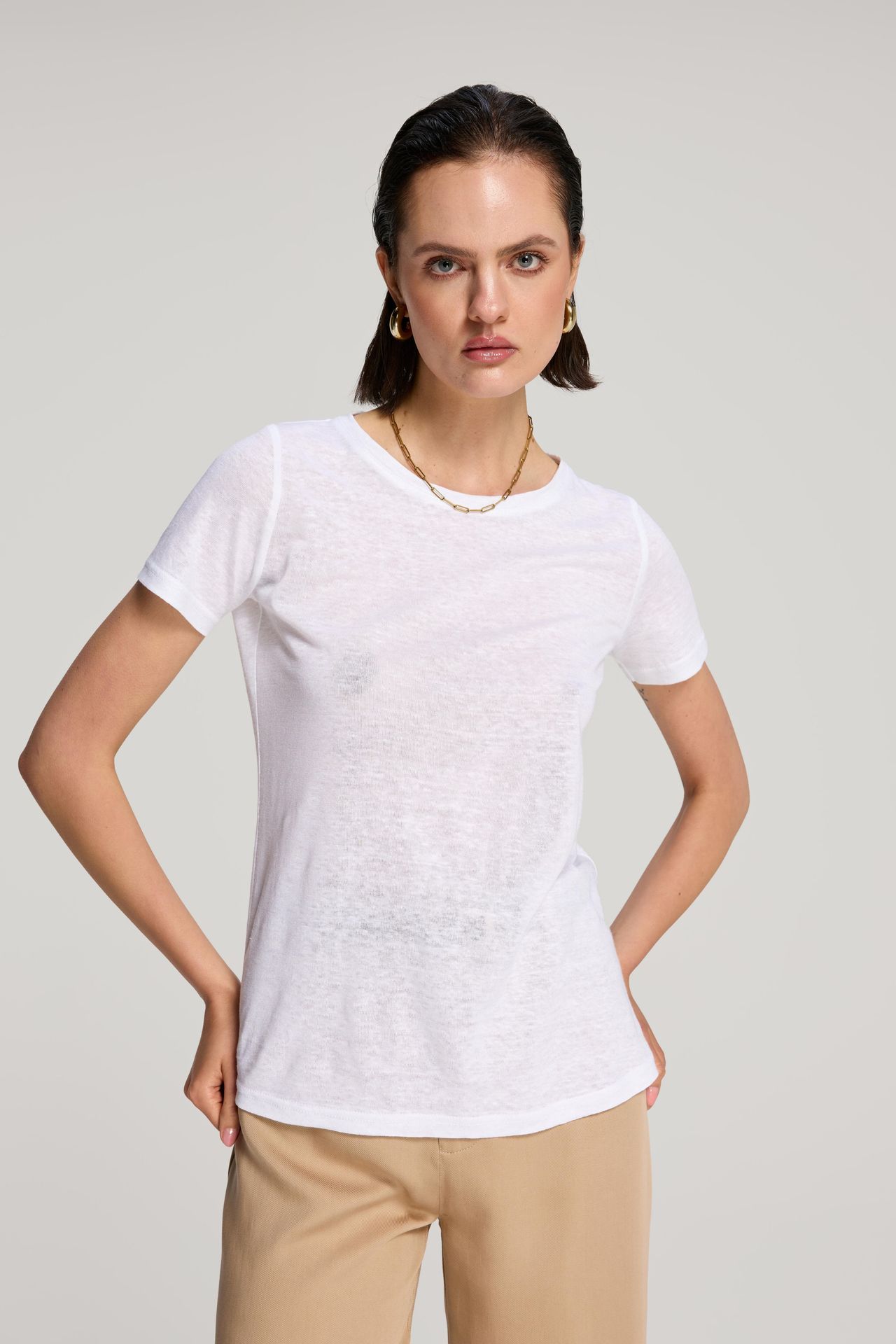 Lniany t-shirt biały : Rozmiar - 34 - Bombshe