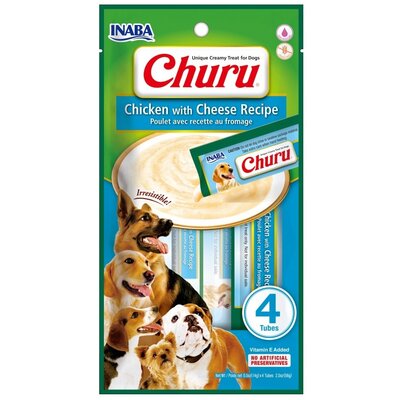 Фото - Корм для собак INABA Dog Churu 4p Chicken with Cheese Przysmak Pasta Dla Psa Kurczak z Serem 4x14g 