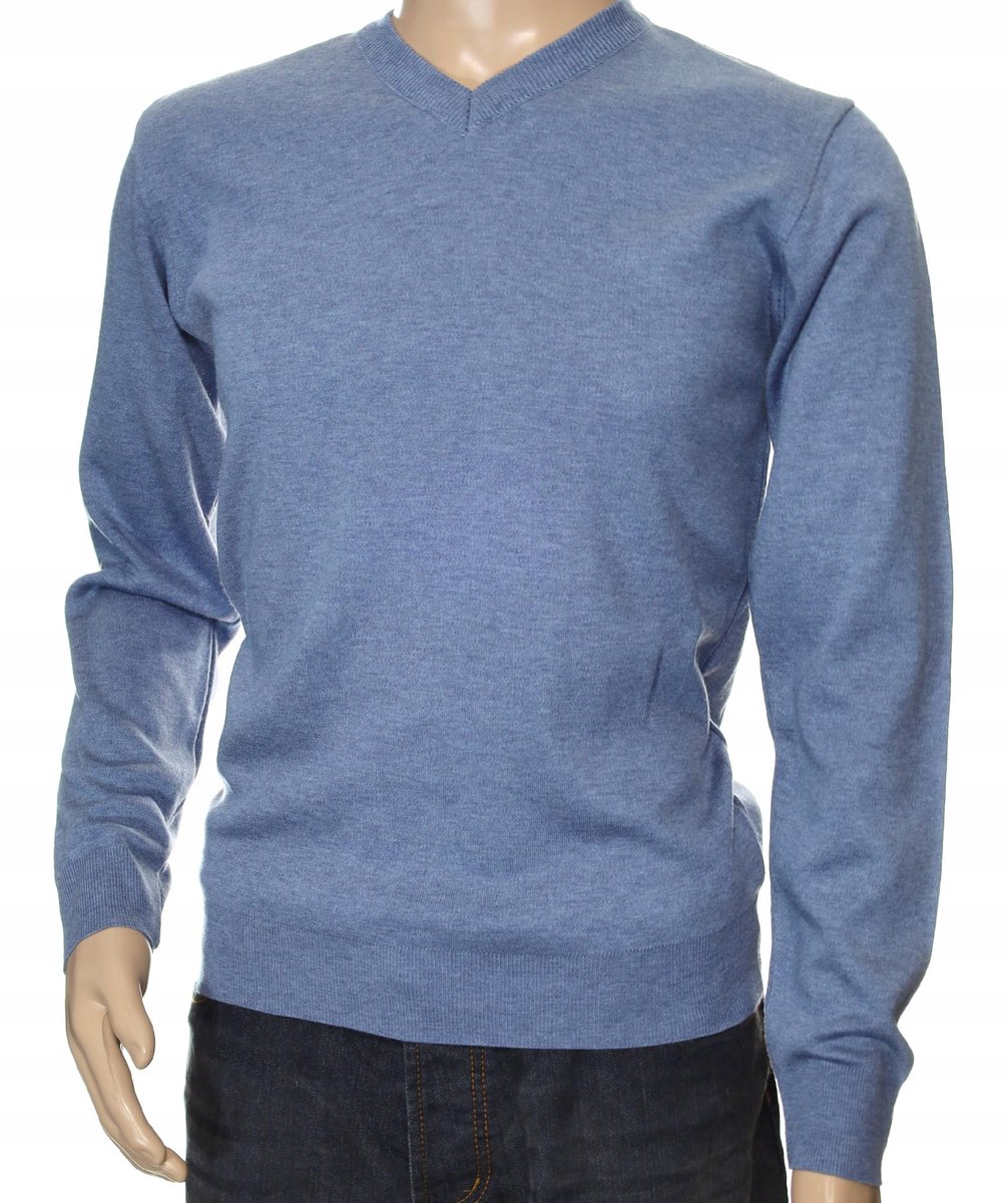 Sweter męski gładki wełniany w szpic z wełny XXL 2XL