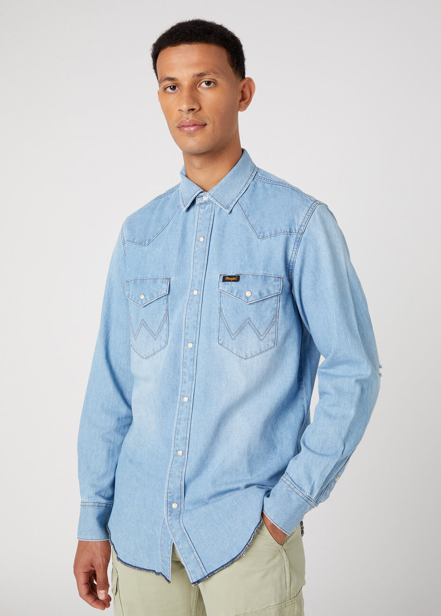 Wrangler Heritage Shirt Męska Koszula Jeansowa Jeans Sun Fade W5D1Em180-S