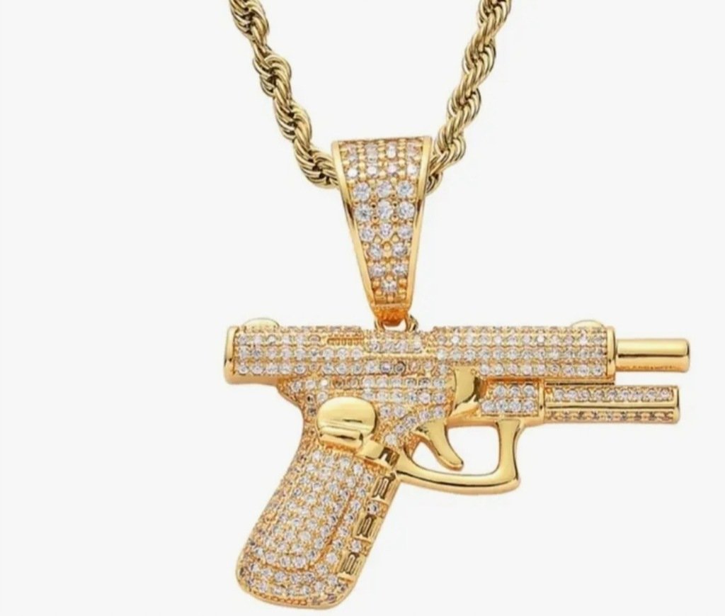 Naszyjnik wisiorek chain glock pistolet złoty streetwear prezent