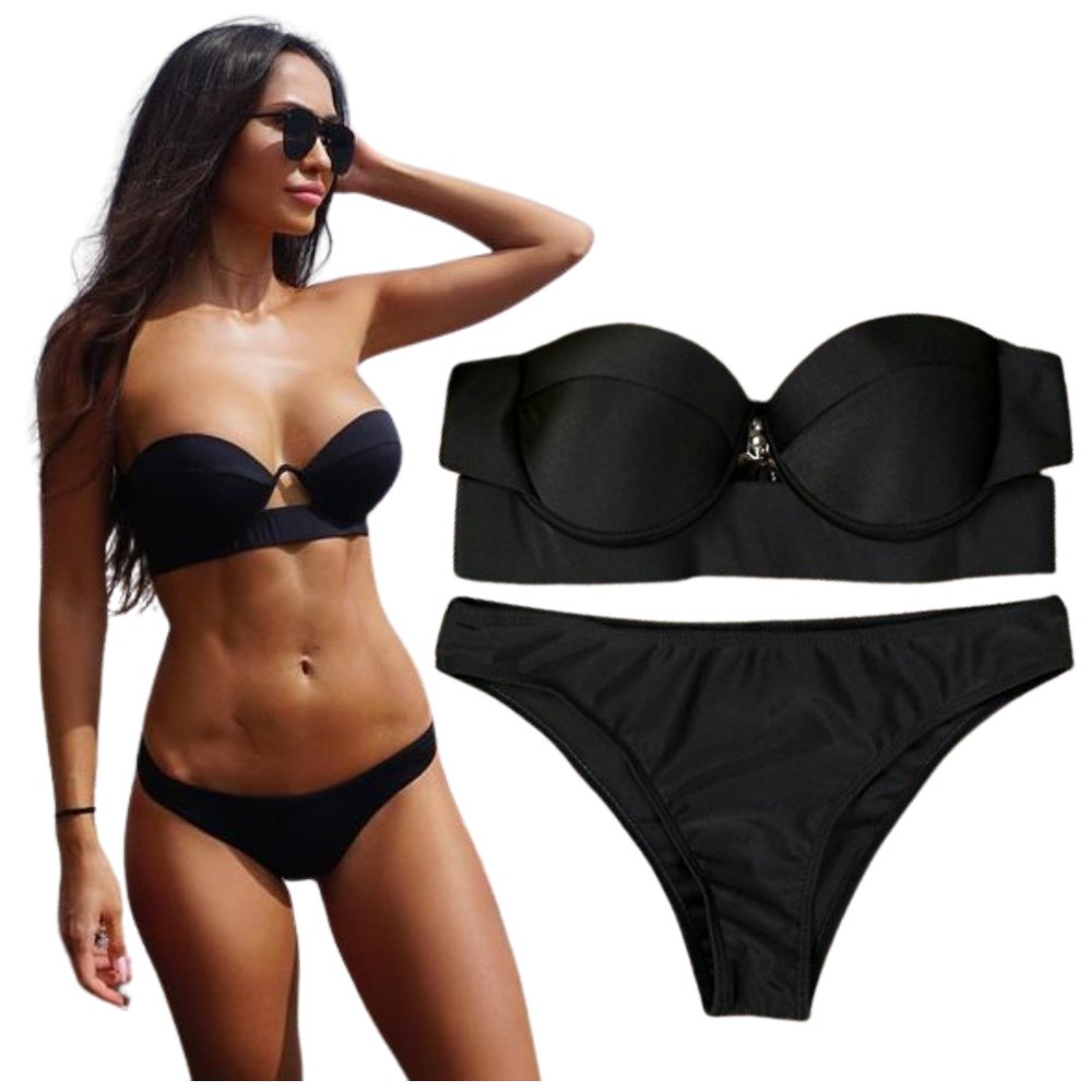 STRÓJ KĄPIELOWY BANDEAU KOSTIUM NA PLAŻĘ DO OPALANIA CZARNY BEZ RAMIĄCZEK Sapphire - IK24 - black - M