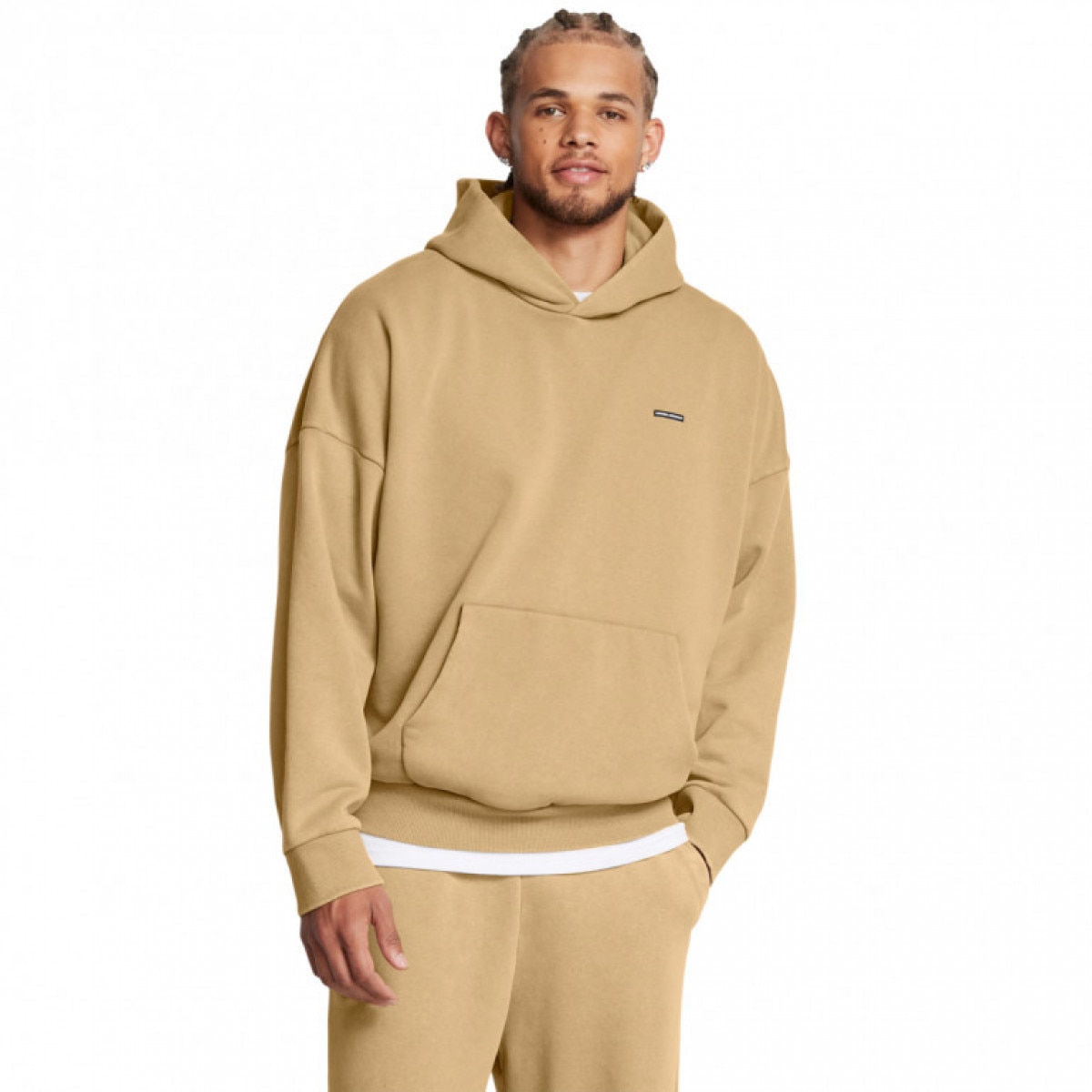 Męska bluza dresowa nierozpinana z kapturem Under Armour UA Icon Hwt Flc Wash Os Hood - brązowa - UNDER ARMOUR