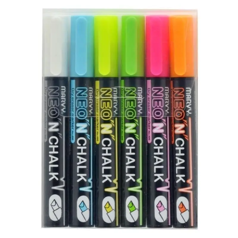 Markery kredowe Neon`n Chalk 6 kolorów - Marvy