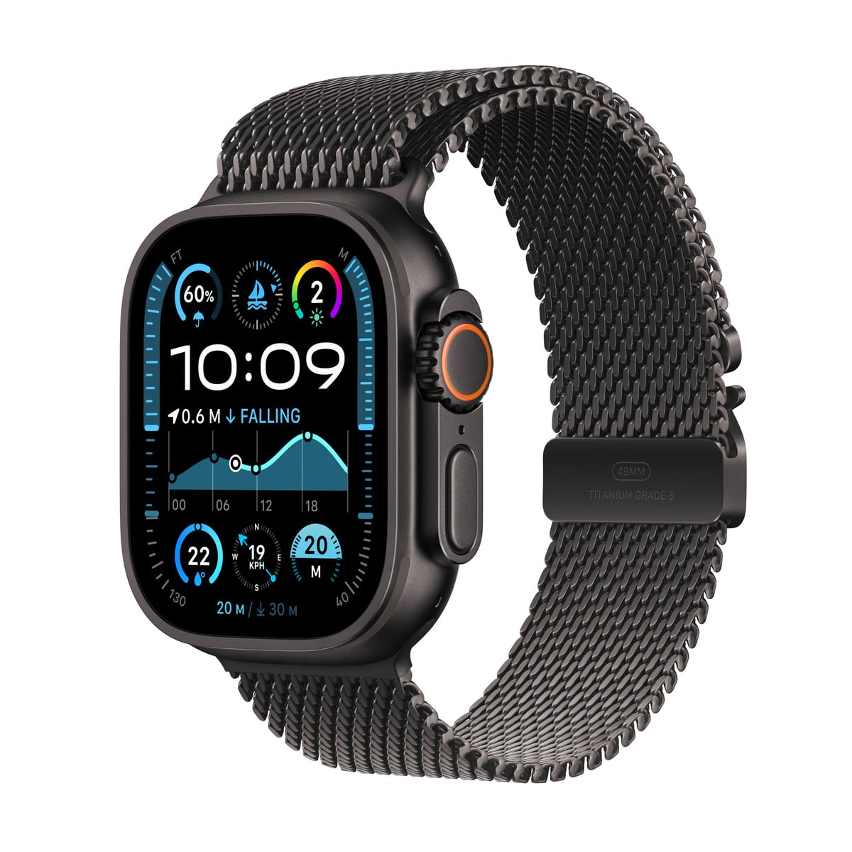 Apple Watch Ultra 2 GPS + Cellular 49mm Tytan czarny bransoleta mediolańska S Czarny