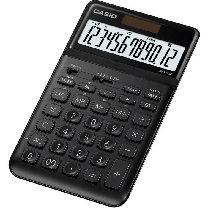 Casio JW-200SC-BK Kalkulator biurkowy czarny Ekran: 12 baterii słonecznych, zasilanie bateryjne (szer. x wys. x gł.) 109 x 11 x 184 mm