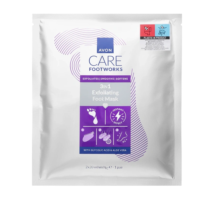 Avon Footworks 3in1 Exfoliating Foot Mask skarpetki złuszczające z kwasem glikolowym i aloesem 2x20 ml