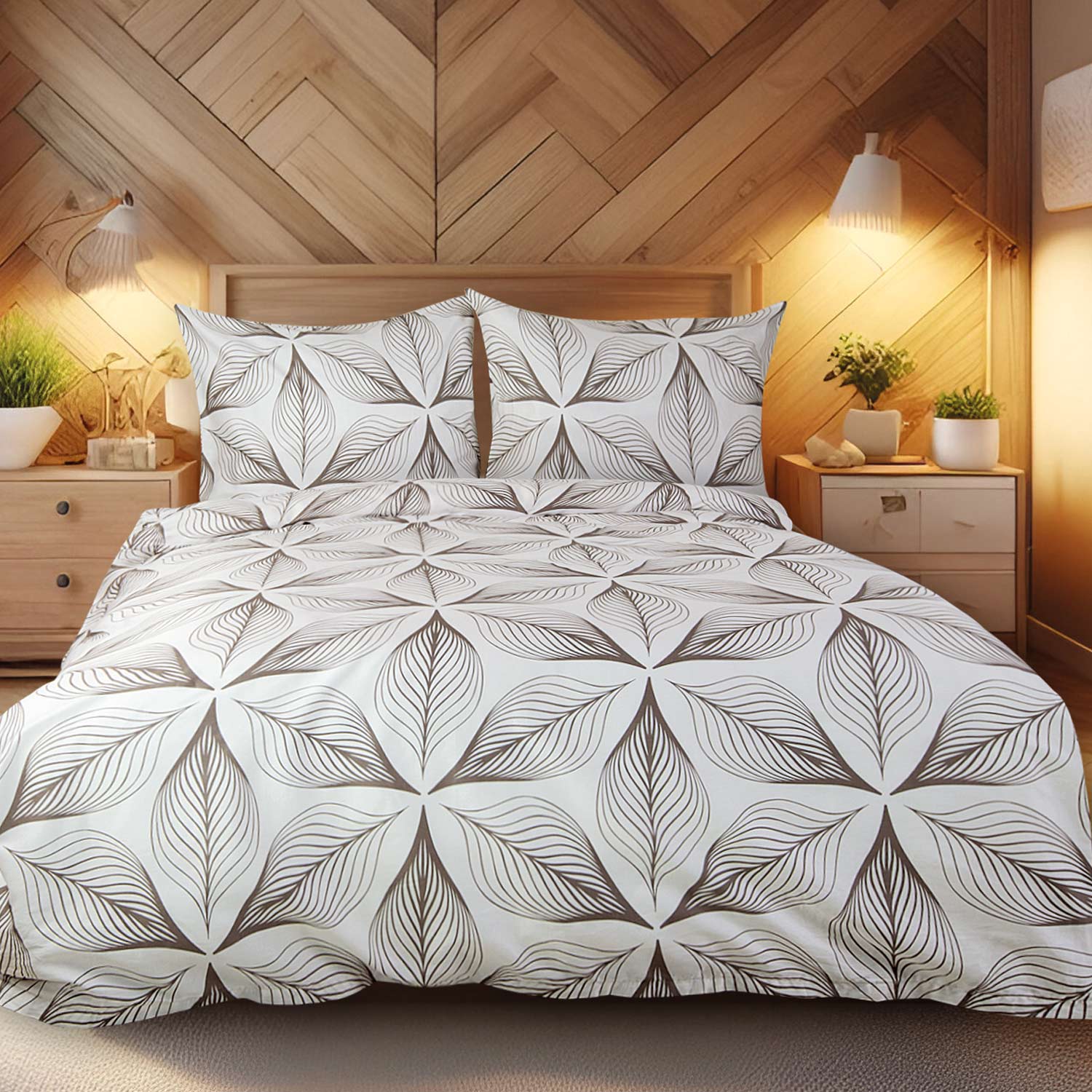 Pościel 160x200 satyna Castellina kremowa w brązowe liście Darymex