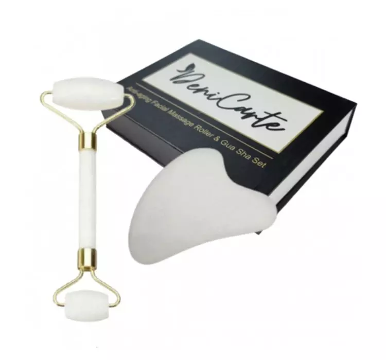 Masażer Do Twarzy Jadeitowy Roller + Gua Sha Box