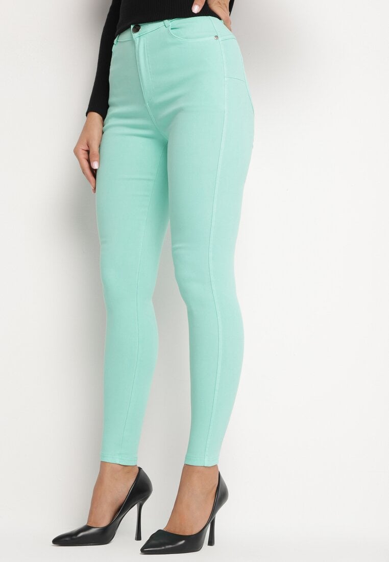 Miętowe Dopasowane Jeansy z Bawełną i Wysokim Stanem Valrievia