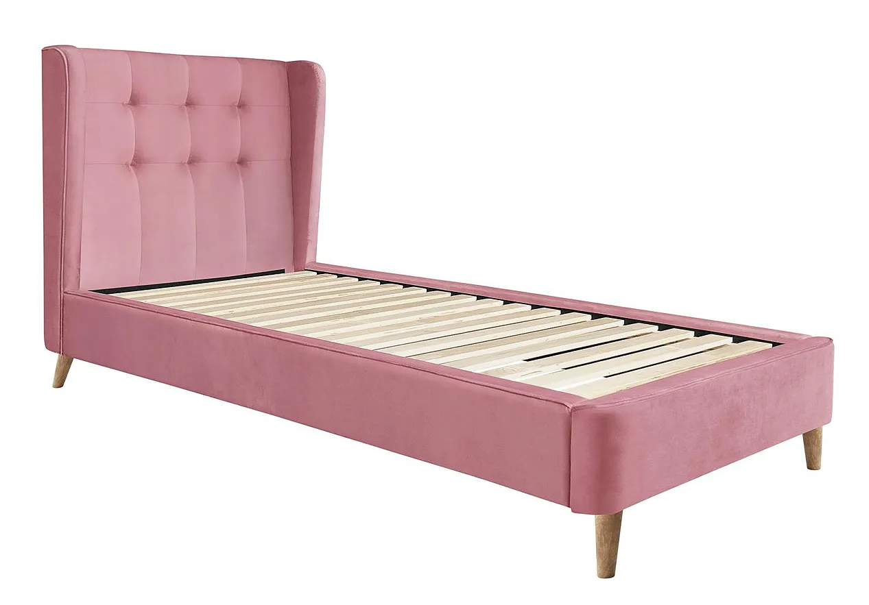 Różowe welurowe łóżko z pikowanym zagłówkiem 90 cm - Vasto
