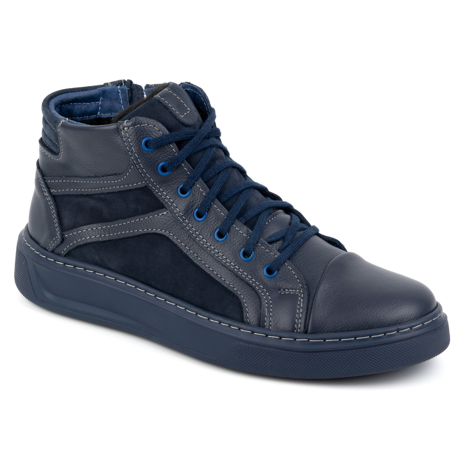 Buty męskie skórzane zimowe sneakersy 886K granatowe - KOMODO
