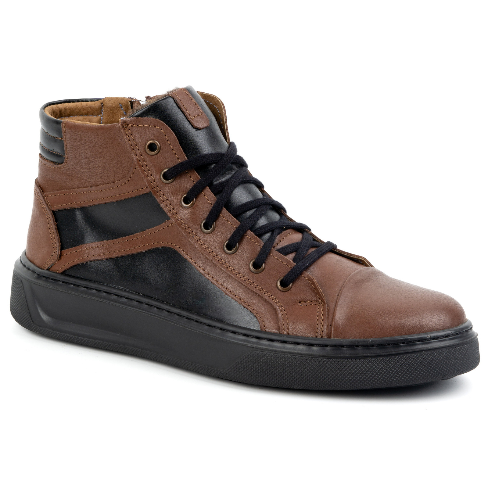 Buty męskie skórzane zimowe sneakersy 886K brązowe - KOMODO