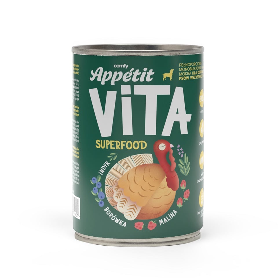 COMFY APPETIT VITA Superfood Indyk 400g monoproteinowa karma dla psów